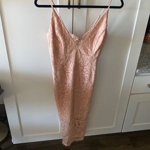 Bardot lace dress in blush
